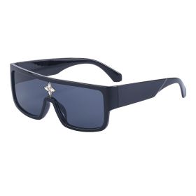 Fashion all-in-one sunscreen sunglasses women's high-end ins personality four-leaf sunglasses men's tide wholesale (Color: C1 bright black gray)